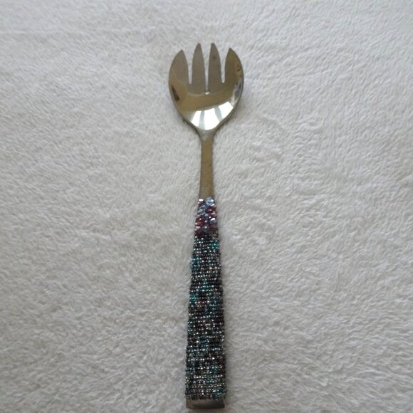 Beaded Handle Salad Serving Utensil Set Cake Pie Server Party Holiday - Picture 3 of 7